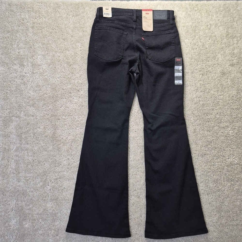 Levis Jeans 726 High Rise Flare Womens 29/30 Black Slim Stretch Disco 70s Retro - Picture 13 of 14